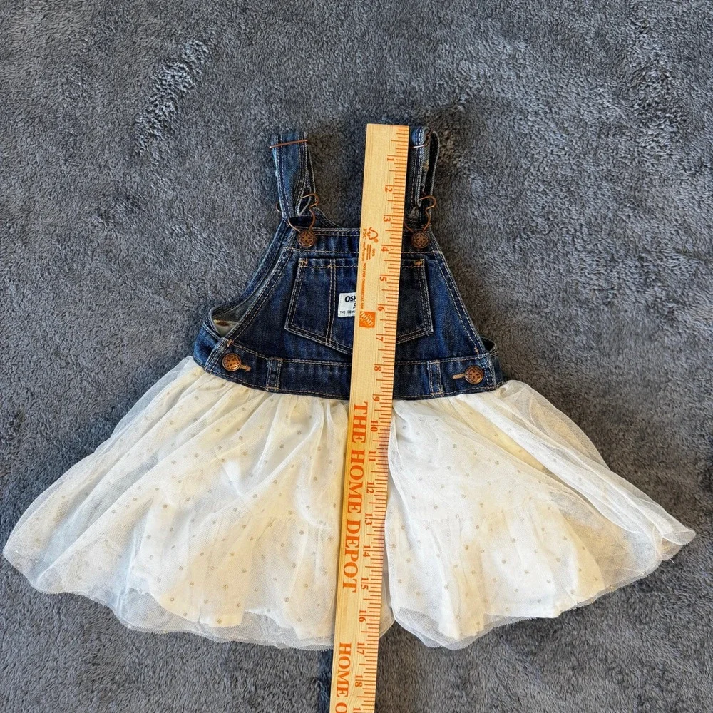 OshKosh Bgosh‎ Girls 18M Denim Tulle Dress Gold Polka Dot Blue White Cute